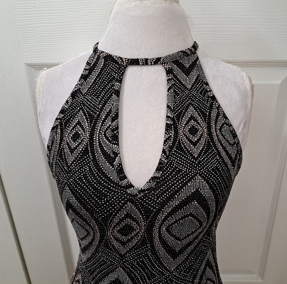 Iris Bodycon Halter Holiday Dress With Sequin Glitter & Cutouts Front & Back - Picture 2 of 8